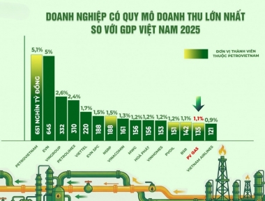 Tổng công ty Khí Việt Nam đóng góp 1,1% cho GDP Việt Nam năm 2025