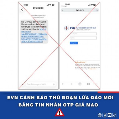 EVN cảnh báo thủ đoạn lừa đảo mới bằng tin nhắn OTP giả mạo