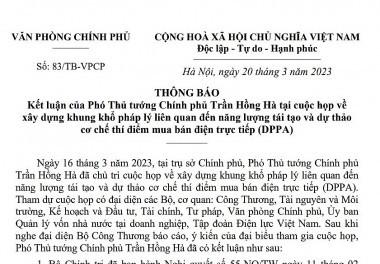 Building the Law on RE and making the pilot project on direct power purchase agreement in Vietnam