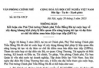 Building the Law on RE and making the pilot project on direct power purchase agreement in Vietnam