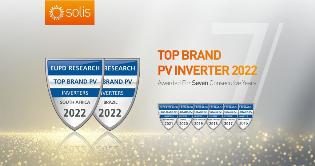 Solis was awarded the Top Brand PV Seal from EuPD Research for 7 Consecutive Years